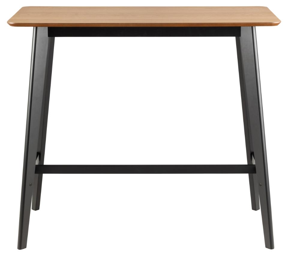 Roxby Bar Table Brown Oak With Black Legs And Footrest Modern Dining 120x60x105 cm