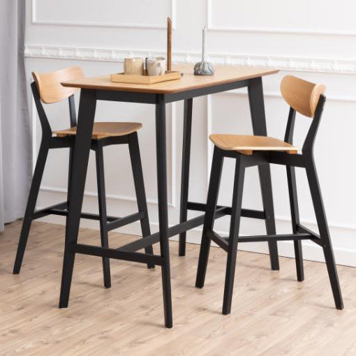Roxby Bar Table Brown Oak With Black Legs And Footrest Modern Dining 120x60x105 cm