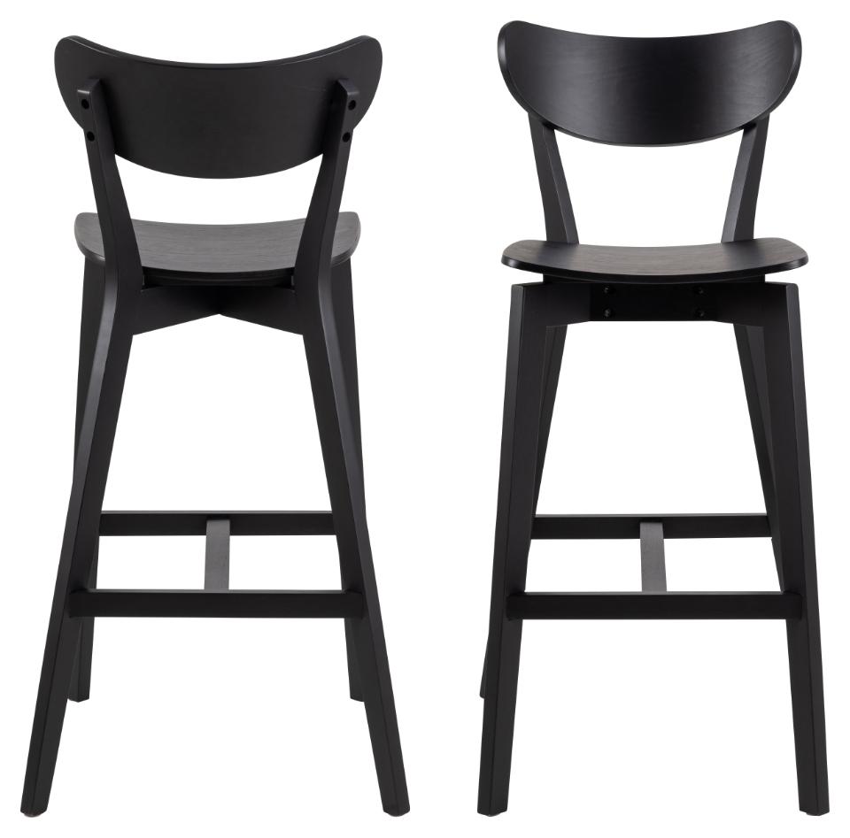 Roxby Designer Black Bar Stools Set Of 2 Curved Wood Foot Rest Kitchen Furniture
