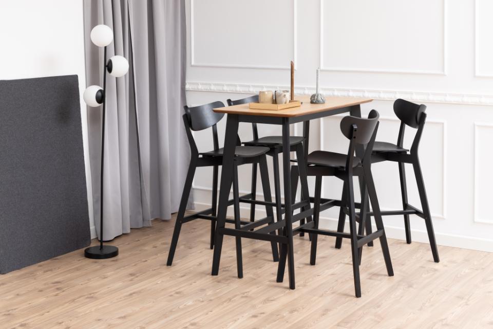 Roxby Designer Black Bar Stools Set Of 2 Curved Wood Foot Rest Kitchen Furniture