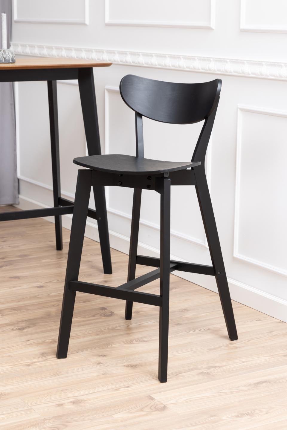 Roxby Designer Black Bar Stools Set Of 2 Curved Wood Foot Rest Kitchen Furniture