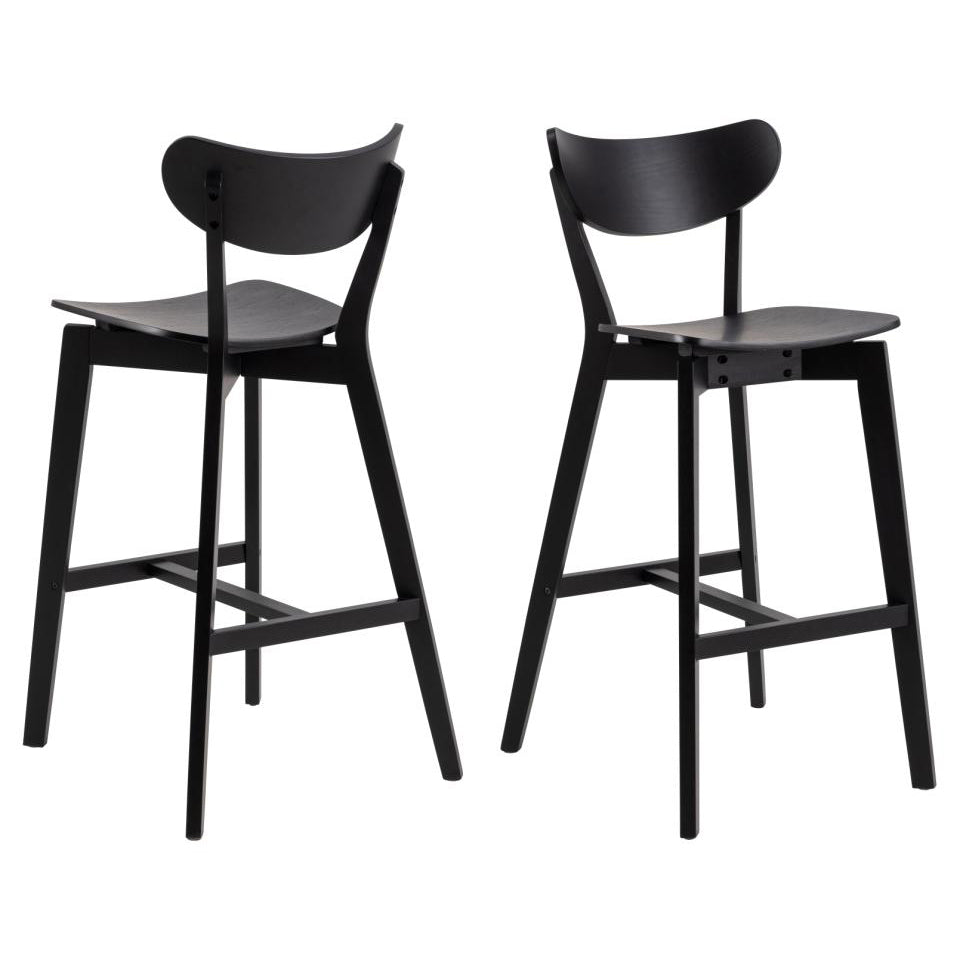 Roxby Designer Black Bar Stools Set Of 2 Curved Wood Foot Rest Kitchen Furniture