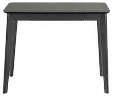 Load image into Gallery viewer, A dark gray rectangular writing desk with a smooth top and four tapered legs, shown against a plain white background.
