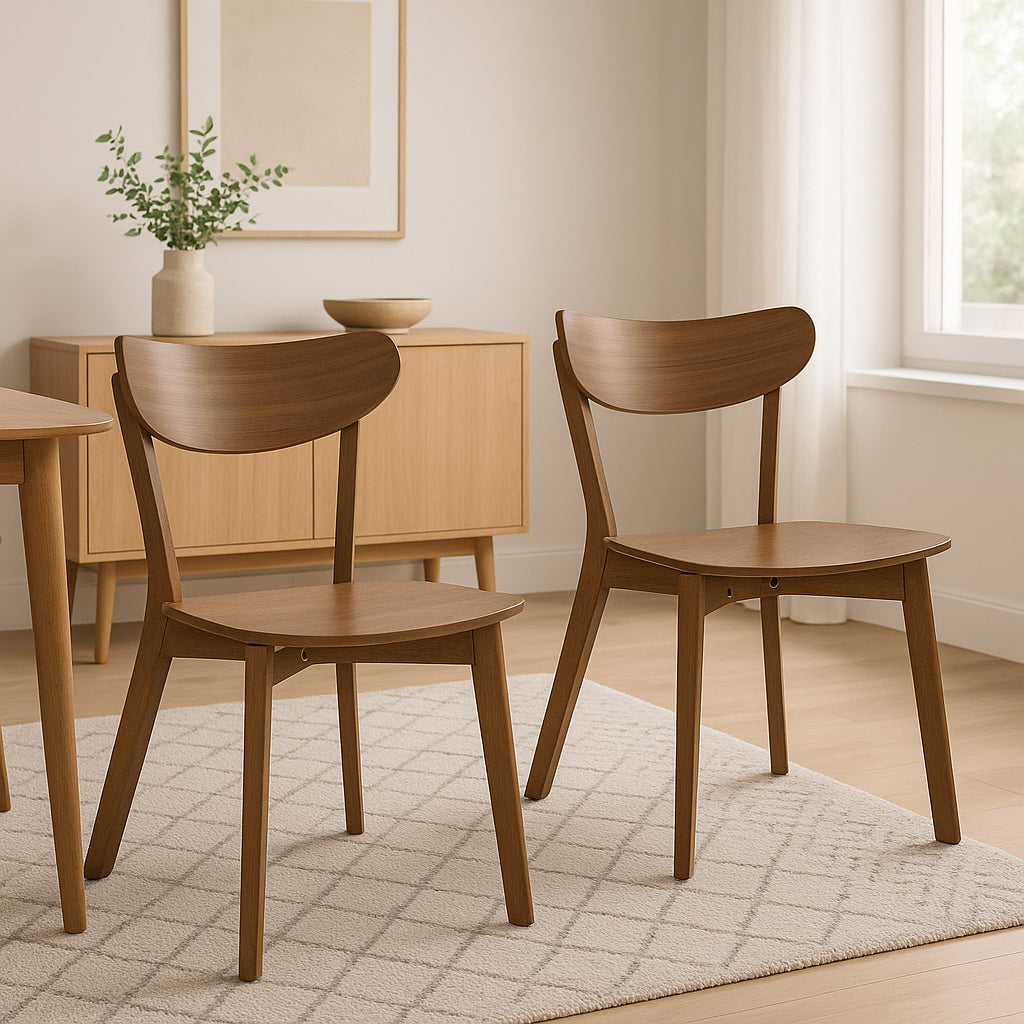 Roxby Curved Wood Dining Chair, Walnut Wood Designer Chairs Set Of 2