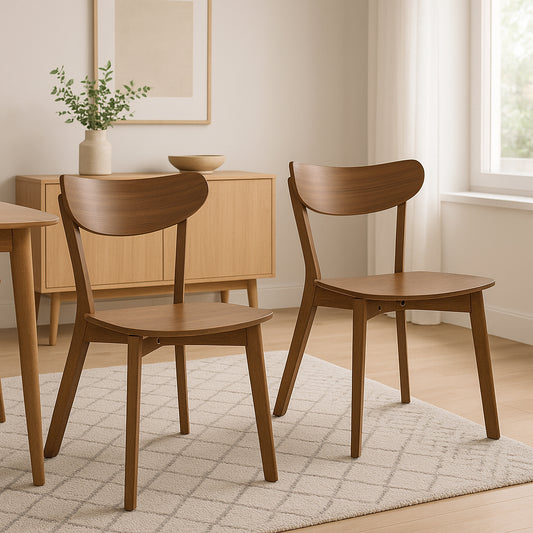 Roxby Curved Wood Dining Chair, Walnut Wood Designer Chairs Set Of 2