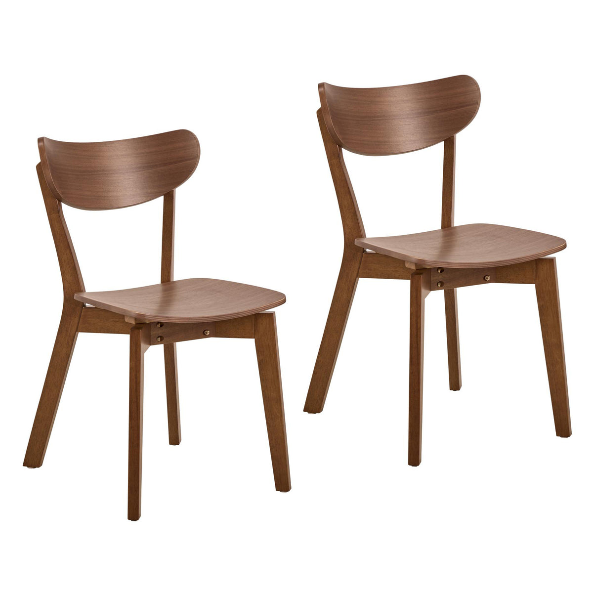 Roxby Curved Wood Dining Chair, Walnut Wood Designer Chairs Set Of 2