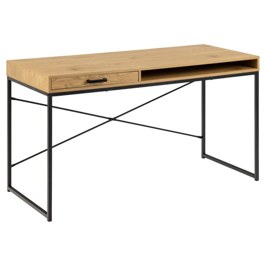 Seaford Extra Large Oak Office Desk With Drawer And Metal Base 140x58cm