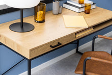Load image into Gallery viewer, Seaford Sottile Extra Large Oak Office Desk With Drawer And Metal Base 140x58cm
