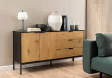 Load image into Gallery viewer, Seaford Large Oak Sideboard Cabinet With Black Top, 2 Doors, 3 Drawers 160x40x80cm
