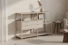 Load image into Gallery viewer, Seaford Bookcase Unit With 2 Drawers, 3 Grey Shelves And Metal Frame 114x35x78 cm
