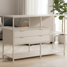 Load image into Gallery viewer, Seaford Bookcase Unit With 2 Drawers, 3 Grey Shelves And Metal Frame 114x35x78 cm
