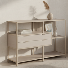 Load image into Gallery viewer, Seaford Bookcase Unit With 2 Drawers, 3 Grey Shelves And Metal Frame 114x35x78 cm
