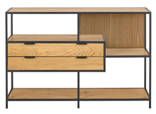 Load image into Gallery viewer, Seaford Bookcase Unit With 2 Drawers, 3 Oak Shelves And A Black Metal Frame 114x35x78 cm
