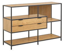Load image into Gallery viewer, Seaford Bookcase Unit With 2 Drawers, 3 Oak Shelves And A Black Metal Frame 114x35x78 cm
