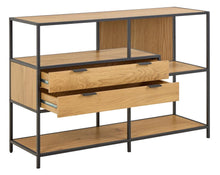 Load image into Gallery viewer, Seaford Bookcase Unit With 2 Drawers, 3 Oak Shelves And A Black Metal Frame 114x35x78 cm
