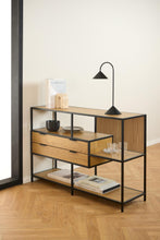 Load image into Gallery viewer, Seaford Bookcase Unit With 2 Drawers, 3 Oak Shelves And A Black Metal Frame 114x35x78 cm
