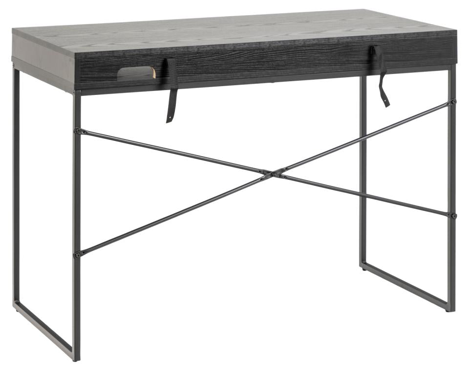Seaford Black Office Desk With Drawer And Metal Base 110x45cm