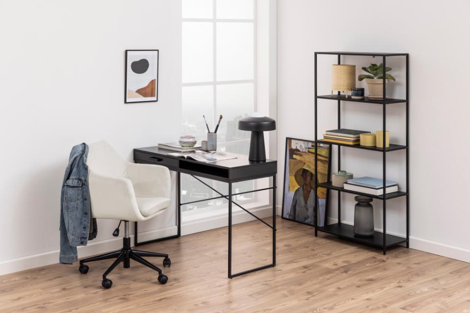 Seaford Black Office Desk With Drawer And Metal Base 110x45cm