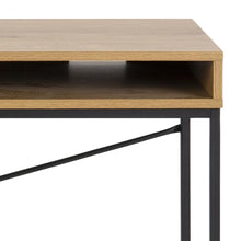 Load image into Gallery viewer, Wooden table with black metal legs on a white background
