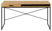Load image into Gallery viewer, Seaford Sottile Extra Large Oak Office Desk With Drawer And Metal Base 140x58cm

