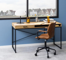 Load image into Gallery viewer, Seaford Sottile Extra Large Oak Office Desk With Drawer And Metal Base 140x58cm
