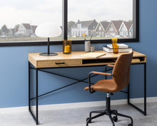 Load image into Gallery viewer, Seaford Sottile Extra Large Oak Office Desk With Drawer And Metal Base 140x58cm
