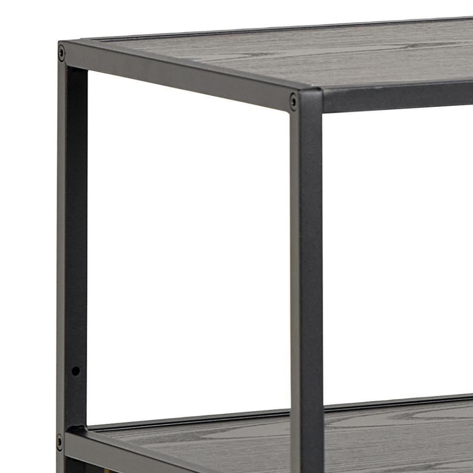 Seaford Stylish Bookcase Shelf Unit In Black With Wood Shelves And Metal Frame 114x35x78 cm