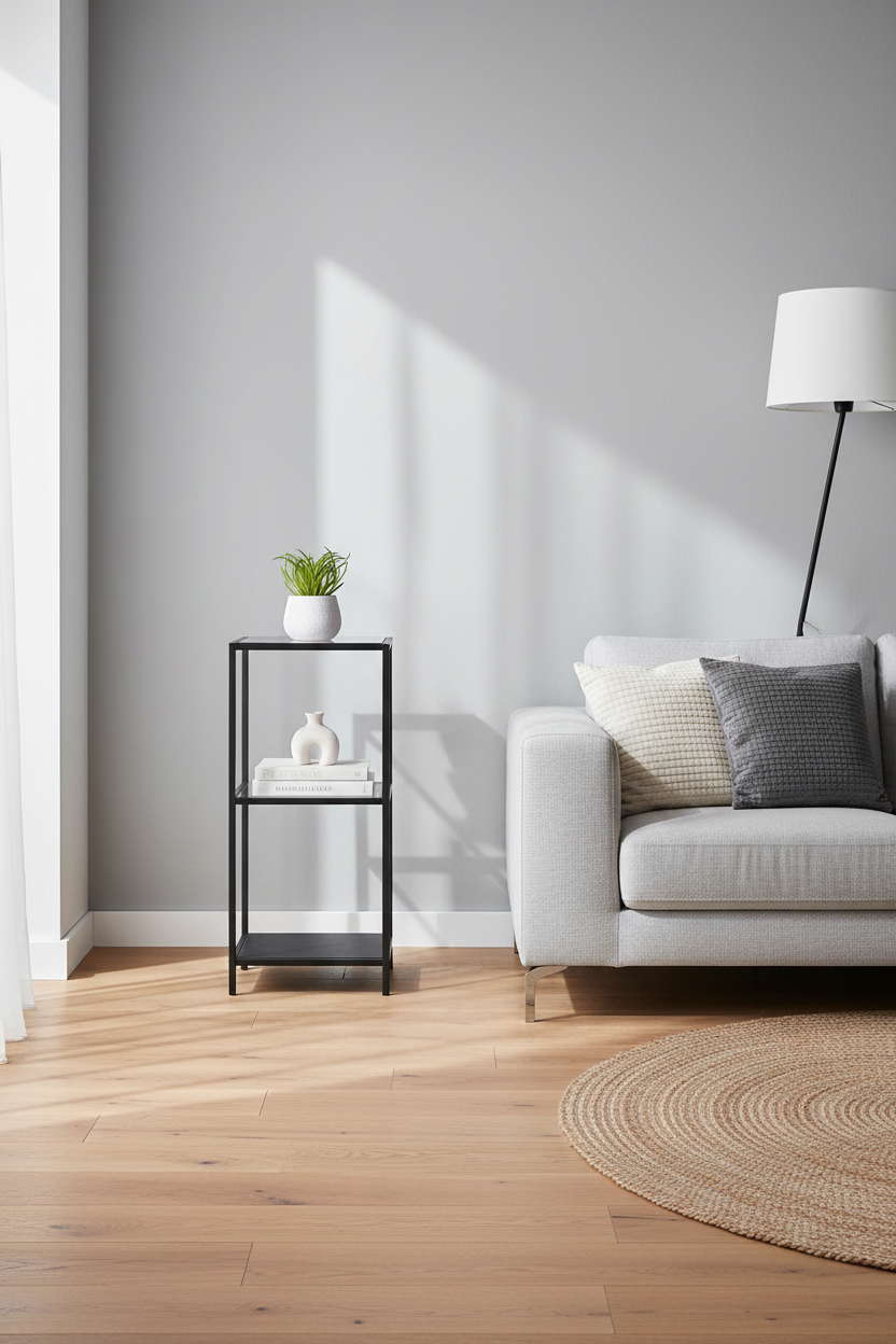 Seaford Small Bookcase Shelf Unit In Black With Metal Frame 35x37x83 cm