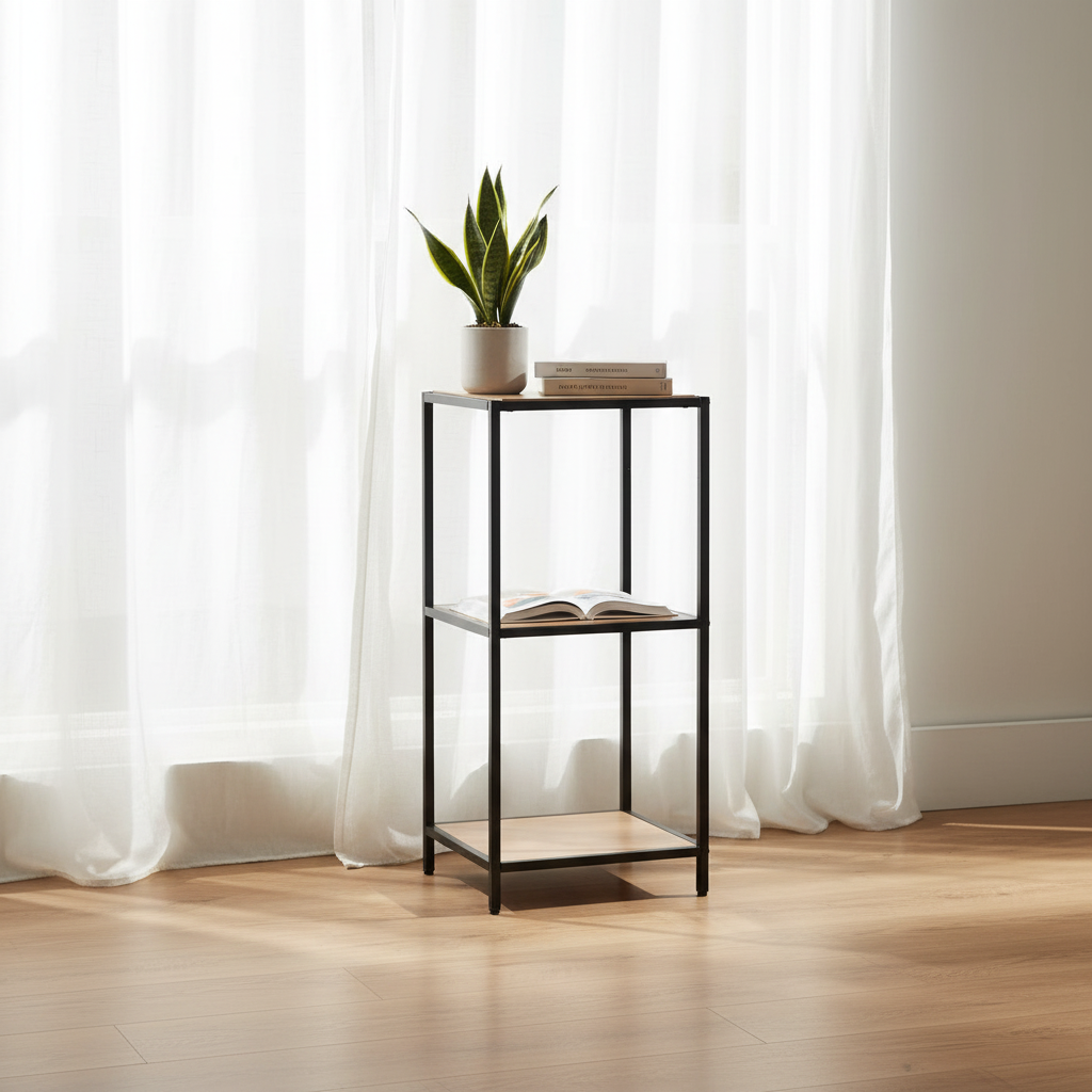 Seaford Small Bookcase Shelf Unit In Oak With Metal Frame 35x37x83 cm