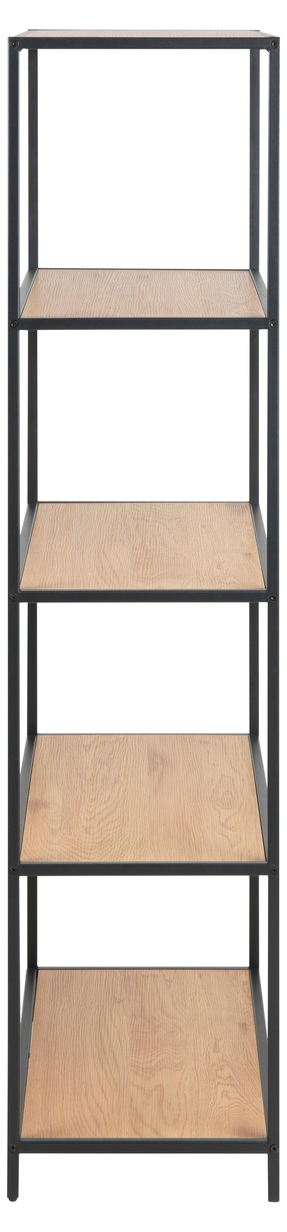 Shelving unit with five shelves on a white background