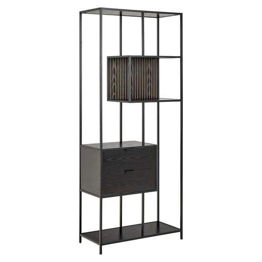 seaford black bookcase shelving unit on a white background