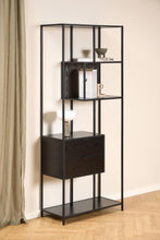 Load image into Gallery viewer, Seaford Bookcase Tall Shelving 2 Drawer Unit With 4 Shelves In Black 185x77x35cm
