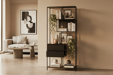 Load image into Gallery viewer, Seaford Bookcase Tall Shelving 2 Drawer Unit With 4 Shelves In Black 185x77x35cm
