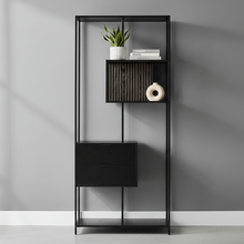Load image into Gallery viewer, Seaford Bookcase Tall Shelving 2 Drawer Unit With 4 Shelves In Black 185x77x35cm
