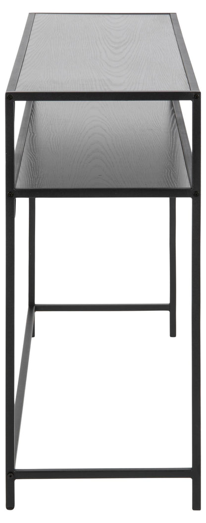 Tall black metal bar stool with glass seat on a white background