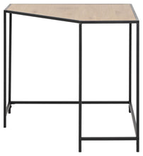 Load image into Gallery viewer, Corner table with woven top and black metal frame on a white background
