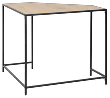 Load image into Gallery viewer, Small table with a wooden top and black metal frame on a white background
