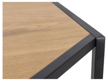 Load image into Gallery viewer, Close-up of a wooden table corner with black metal frame
