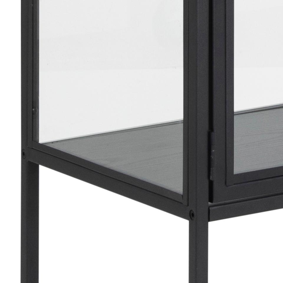 Black metal frame with glass panels on a white background