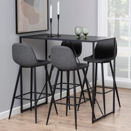 Seaford Bar Table With Black Top And Metal Base 120x60x105cm