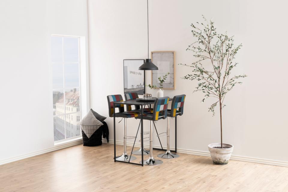 Seaford Bar Table With Black Top And Metal Base 120x60x105cm