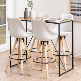 Seaford Bar Table With Oak Top And Black Metal Base  120x60x105cm
