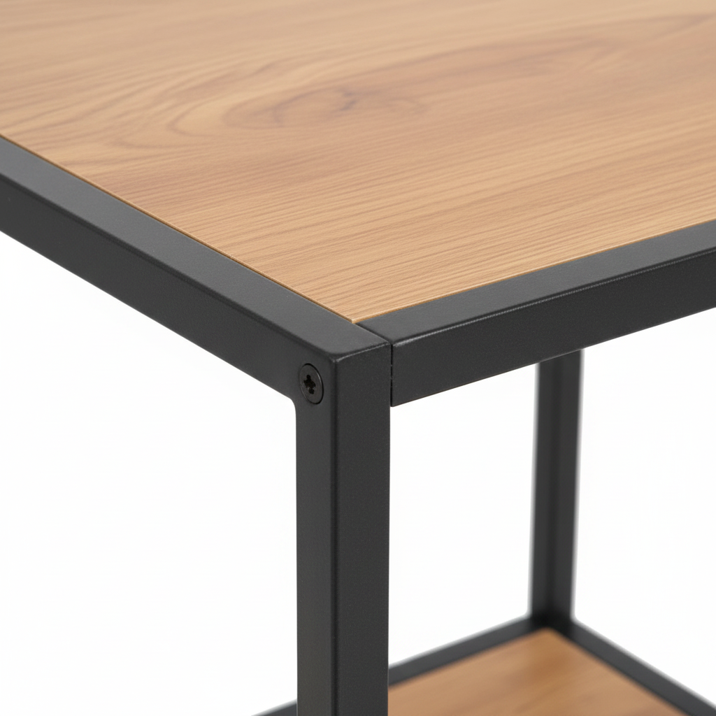 Seaford Brown Oak Bedside Table With 2 Shelves And A Steel Frame