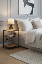 Load image into Gallery viewer, Seaford Brown Oak Bedside Table With 2 Shelves And A Steel Frame
