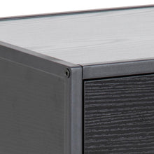 Load image into Gallery viewer, Close-up of a dark gray wood-grain cabinet or drawer front with a matching top surface, showing the corner joint and texture detail.
