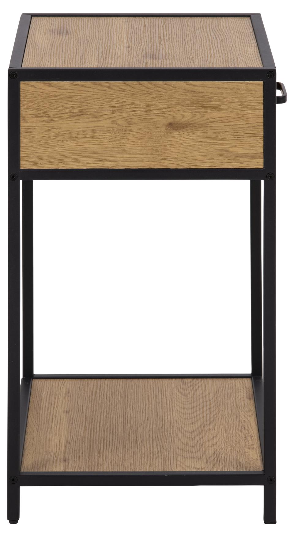 Seaford Bedside table With Drawer In Oak With Steel Frame