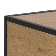 Load image into Gallery viewer, Close-up of a wooden side table with black metal frame on a white background
