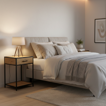 Load image into Gallery viewer, Seaford Bedside table With Drawer In Oak With Steel Frame
