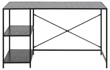 Load image into Gallery viewer, Seaford Large Office Desk In Black With 2 Shelves And Metal Base 130x60cm
