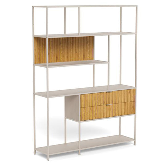 Seaford Large Bookcase Shelving Unit With 2 Drawers Grey Steel 135x35x185 cm